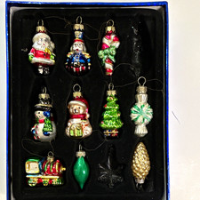 Mini Glass Hanging Christmas Ornaments 10pc Set w/ Box, 2 in, Multicolor