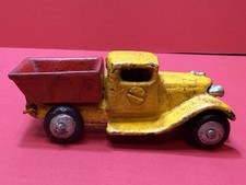 Vintage 1930's Dump Truck Red/Yellow 4" Long HEAVY Cast Iron