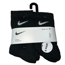 Nike Toddler Boys Crew Socks 6 Pairs Black White Swoosh Cushioned 2T-3T NWT