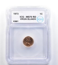1973 Virgin Islands 1 Cent KM#1 MS70 RD ICG *7980
