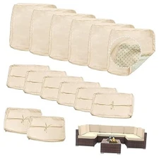 14 Piece Outdoor Patio Cushion Covers Replacement, Outdoor Cushion Beige