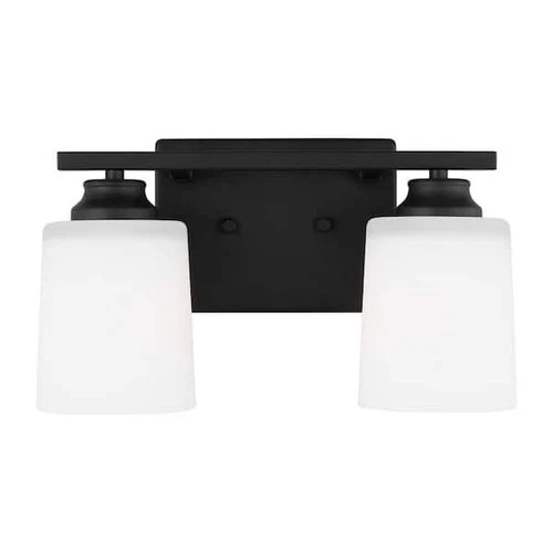 Vinton 2-Light Midnight Black Bathroom Vanity Light with Etched White Shades - Picture 1 of 2