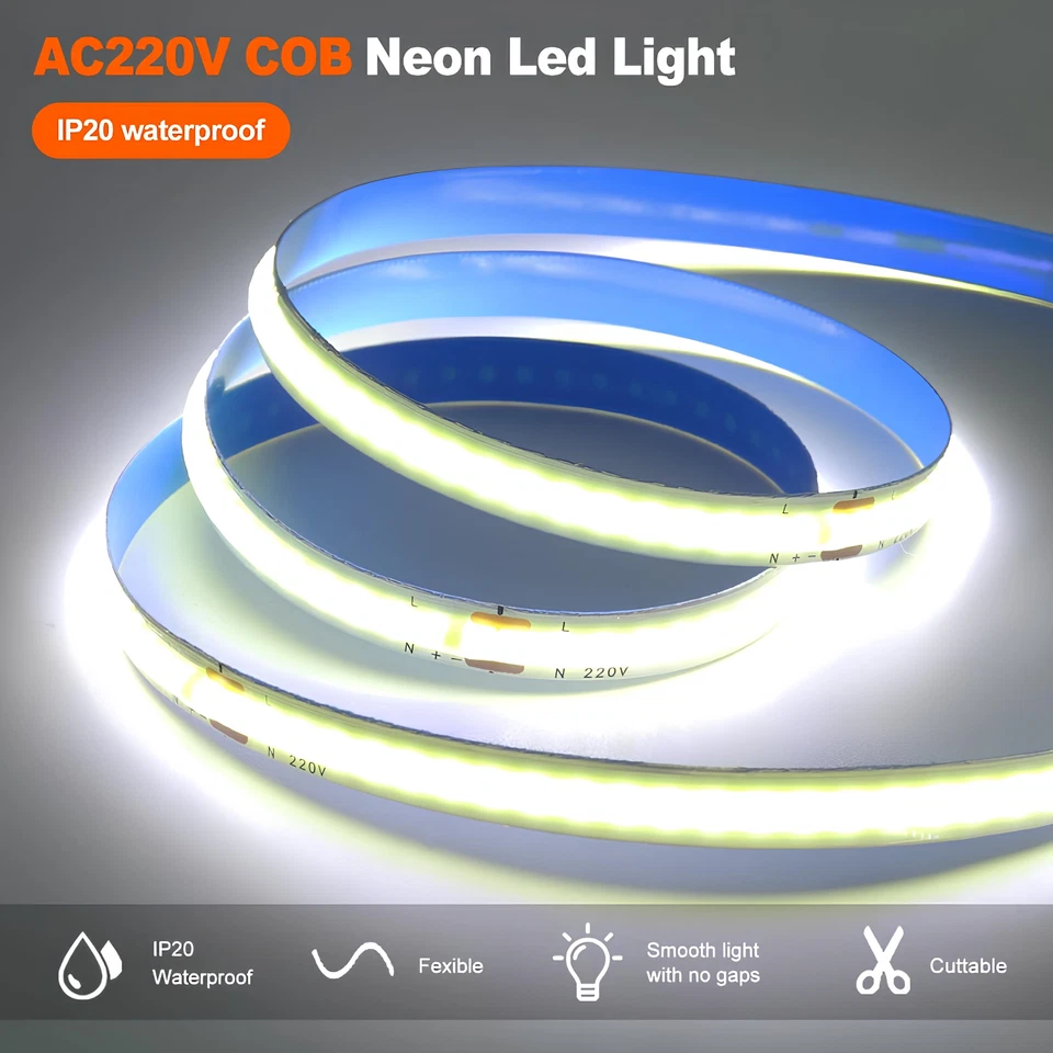 Striscia LED 220V COB Alta Luminosità 2835 Decorazioni Luce Bianca Adesiva - Immagine 3 di 4