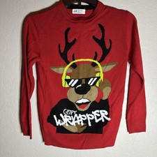 H M Red Reindeer Christmas Sweater Youth Size 8/10