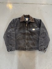 vintage 1990 s black carhartt detroit jacket super fade honeycomb blanket lined