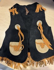 Vintage John R. Craighead Black Leather TX Western Longhorn Vest Childrens Larg
