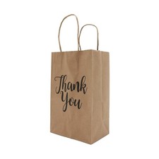 SSWBasics Small Kraft Paper Shopping Bags with Handles, Thank You Design, 5"L X