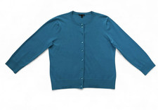 Cable  Gauge Women Blue Cardigan Sweater 3/4 Sleeve Buttons Sz XL