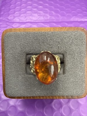  GORGEOUS STERLING SILVER GOLD TONED STAUER HONEY AMBER RING SIZE 5.25 (2)