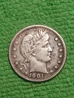 1901 Barber Quarter Full Liberty Nice Good Detail 90% Silver Coin