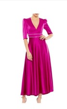 Ieena for Mac Duggal Fuscia Half Sleeve A-line Dress Rhinestone Waist Size 4 NWT