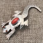Vintage Fy Native American Sterling Coral Lizard Gecko Brooch Pin Signed