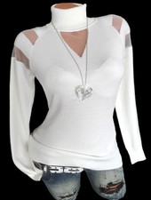 Rollkragen Pullover Damen Feinstrick Pulli Rolli  Cremeweiß  34 36