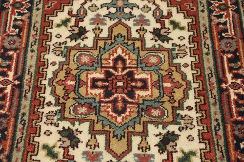 Hand-Knotted Medallion Wool Carpet Geometric Beige Indian Rug 3x5 Ft Foyer Rug - Picture 5 of 12