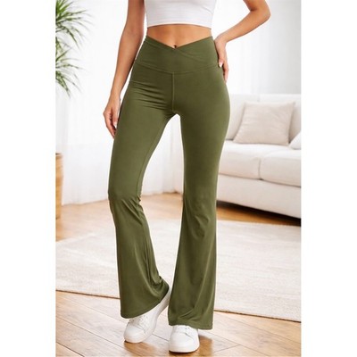 Womens High Waist Crossover Flare Bootcut Yoga Legging Olive Green XL athleisure