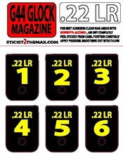 FITS GLOCK 44 .22LR YELLOW NUMBERED 1-6 MAGAZINE BASE PLATE STICKERS,set of 6