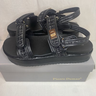 Pierre Dumas Novo-1 Strap Comfort Sandals Size 10 Black New