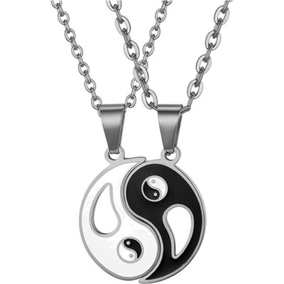 Yin Yang Anhänger Halskette Edelstahl Tai Chi Trigramme Kette