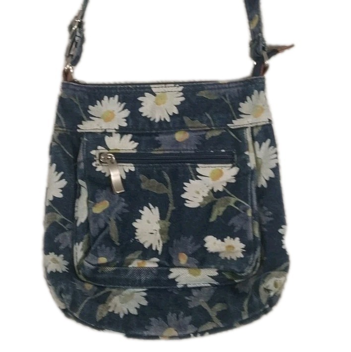 Denim Daisy Flowers Crossbody Purse