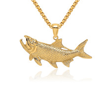 14K Solid Yellow Gold Tarpon Fish Necklace