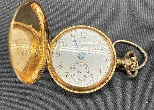 Antique Elgin Full Hunter Ladies Pocket Watch 14K Gold Case 17 Jewels For Repair