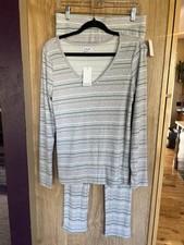Splendid Women 2-Piece PJ Lounge Set Gray W/stripes Drawstring  Pockets Size M