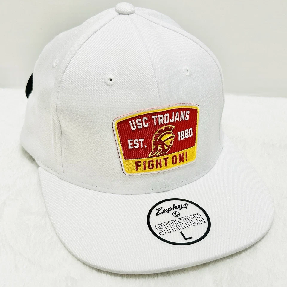 Zephyr USC Trojans Logo Patch Flat Bill Hat Cap Stretch Flex Large White NCAA - Image 3 of 4