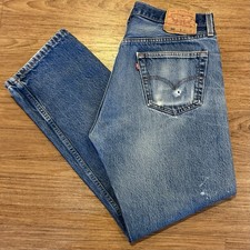 Vintage Made In USA Levi’s 501xx Button Fly Faded & Distressed Blue Jeans 34x29