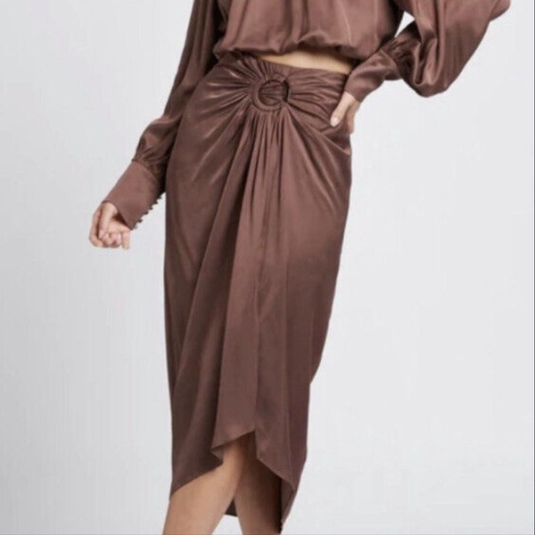 SHEIKE brown satin sarong style midi skirt Size 8 hardly worn RRP $119.00