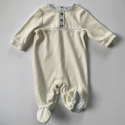 Talbots Velour Outfit 0 3 Months  Romper White Blue Baby Boys Plaid One Piece
