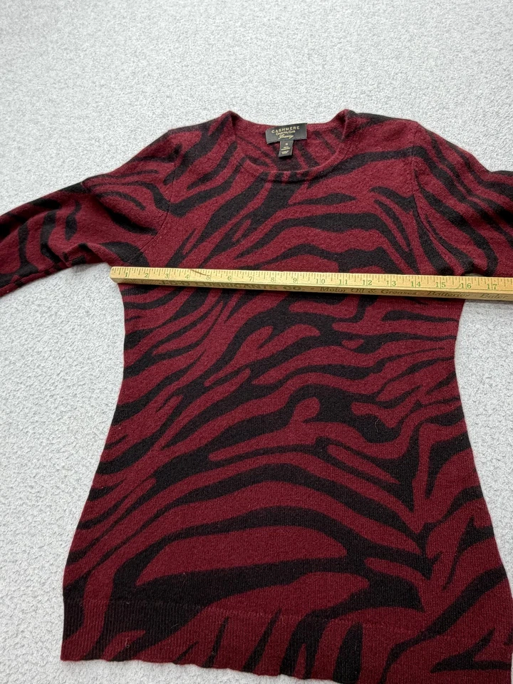 Suéter Charter Club Mujer Pequeño Borgoña Negro Cachemira Cuello Redondo Estampado Animal Foto 4 de 4