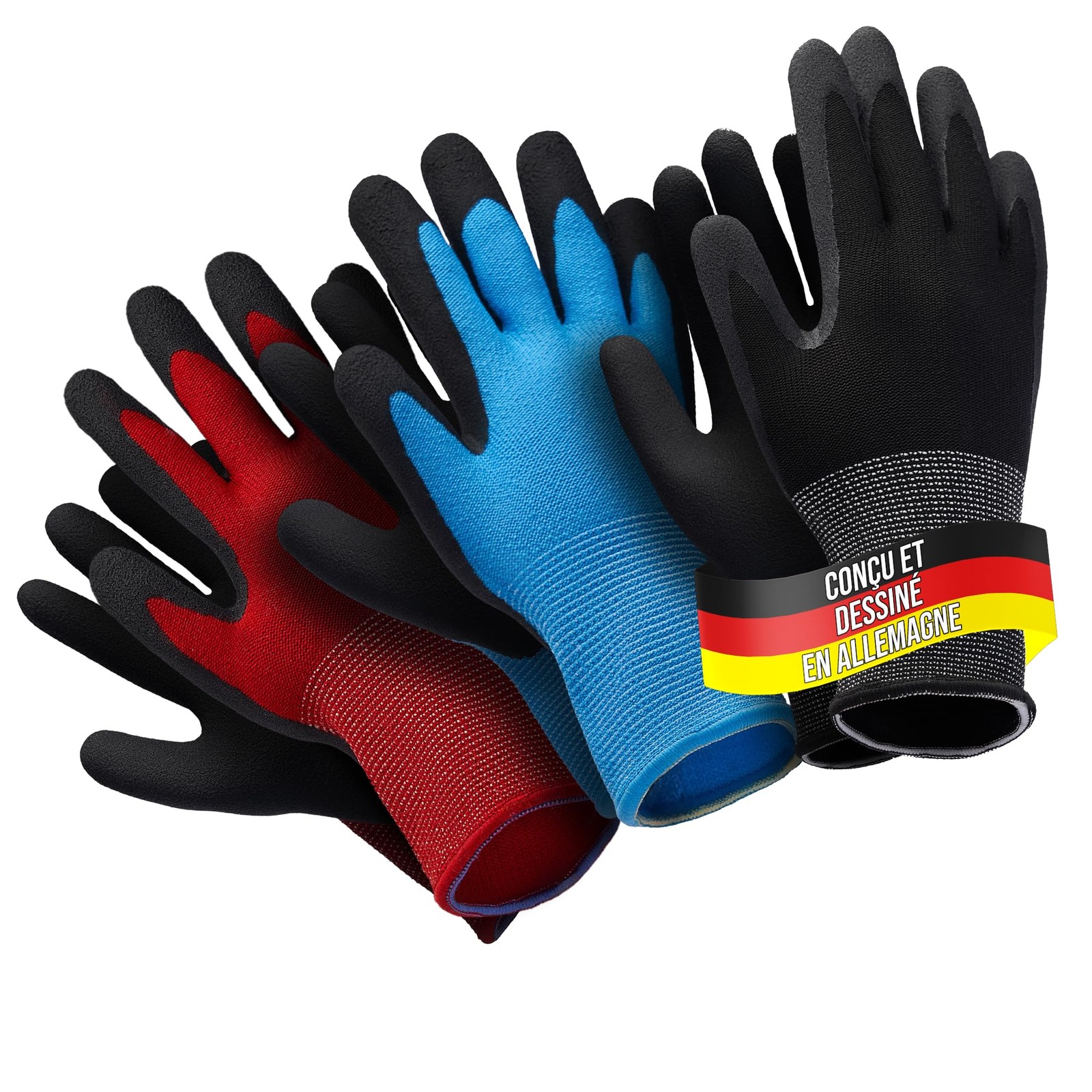 Gants de travail pour enfants avec paume enduite de protection - 3 paires en nylon rose