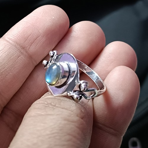 Bague En Argent Sterling 925 Avec Labradorite Bleue Feu - Bijou Fait Main Unique, Pierre Naturelle Marquise