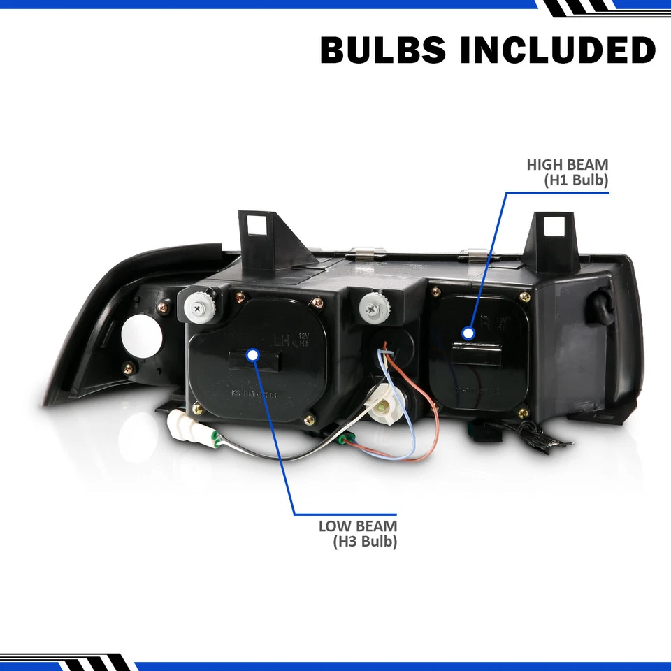 Par de faros proyectores LED halo negros cupé 2 puertas serie 3 BMW E36 1992-1998 Foto 2 de 4