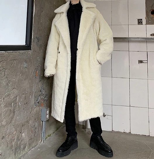 Winter Mens Oversized Faux Fur Coat Casual Long Trench Parka Jacket Overcoats