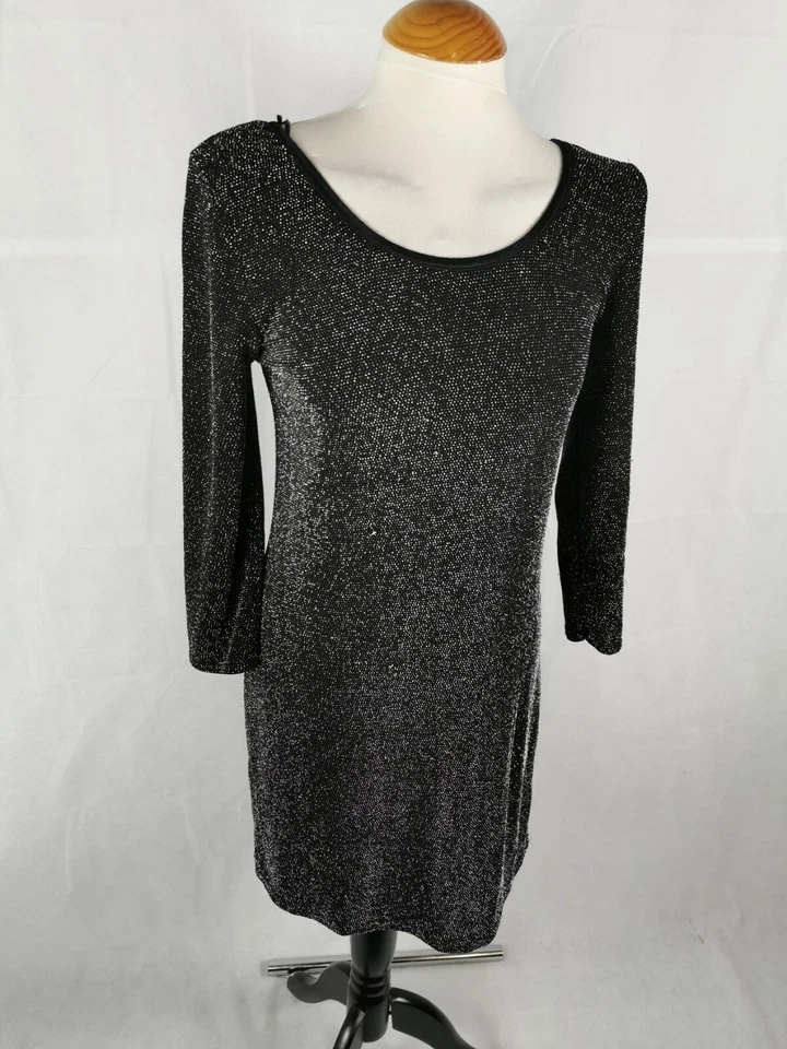 Ladies Dress Size 14 Black Silver Shimmer Bodycon Party Evening Occasion  - Image 4 of 4
