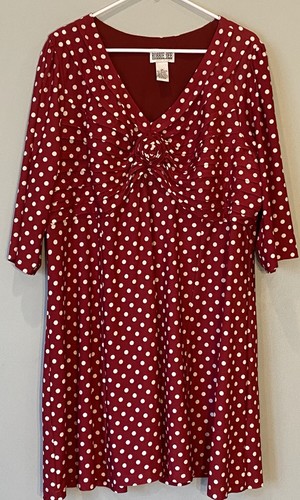 Robbie Bee Woman Red White Sz 2X Polka Dot Empire Waist 3/4 Sleeve Pleated Rose - Picture 1 of 6