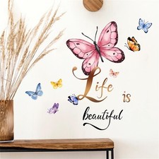 Colorful Butterflies Slogan Wall Stickers, sacinora DIY Art Wall Decals Life ...