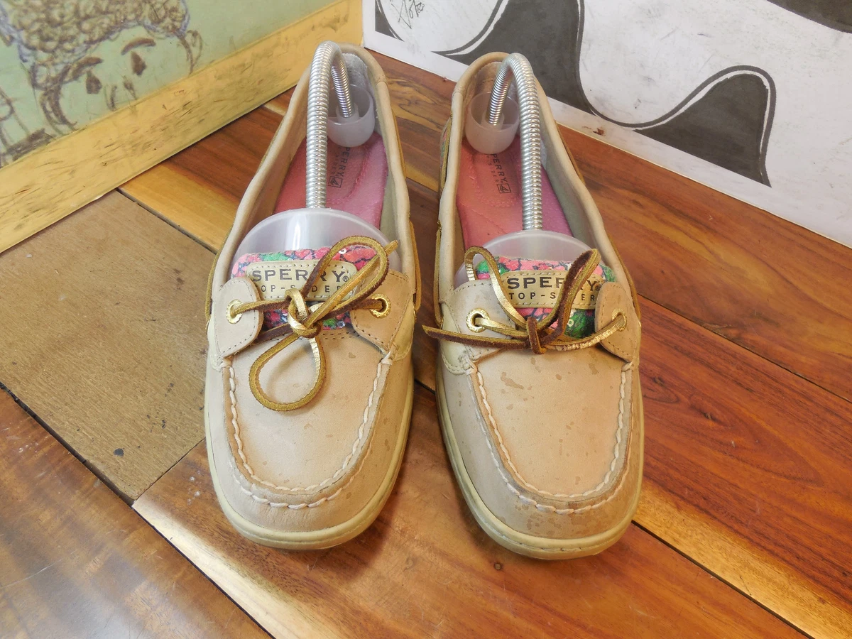 Chaussures bateau femmes Sperry Top Sider cuir brun fleurs roses 9M 9180159