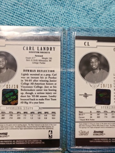 Carl Landry Rookie Autographs 07/08 Bowman Sterling Short Print Rc 1/19 & 19/19 - Picture 2 of 2