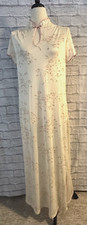 Vintage 70s Montgomery Ward Asian Inspired Pink Ivory Long Nightgown Size L Lrg