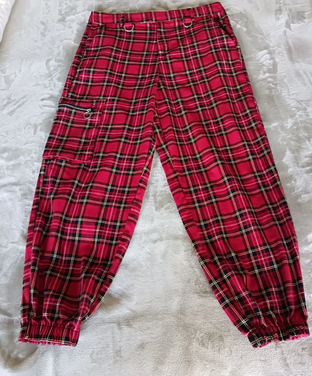 Hot Topic EDW Plaid Cargo Joggers Red Pants Academia Size 11