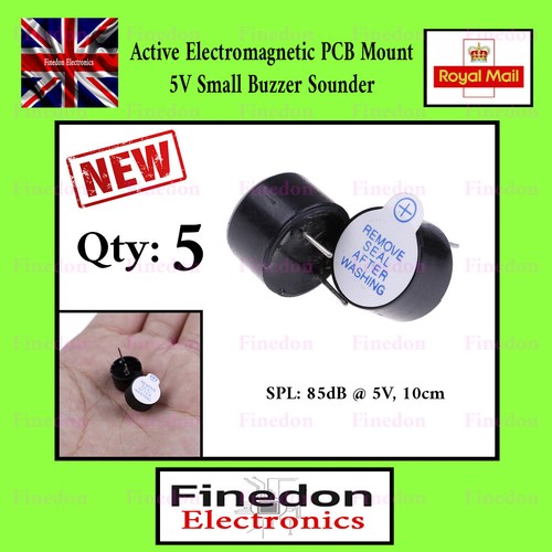 5 Stück Aktiver Summer 5 V 12 mm lang kontinuierlicher Signalton Alarm Klingeln 85 dB UK-Verkäufer - Bild 1 von 2