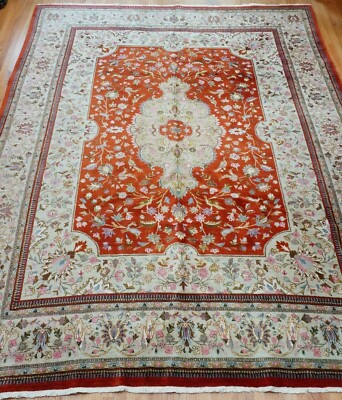 10' x 13' Fine Tabrizz Hand-Knotted Wool Birds Animals Oriental Rug Excellent