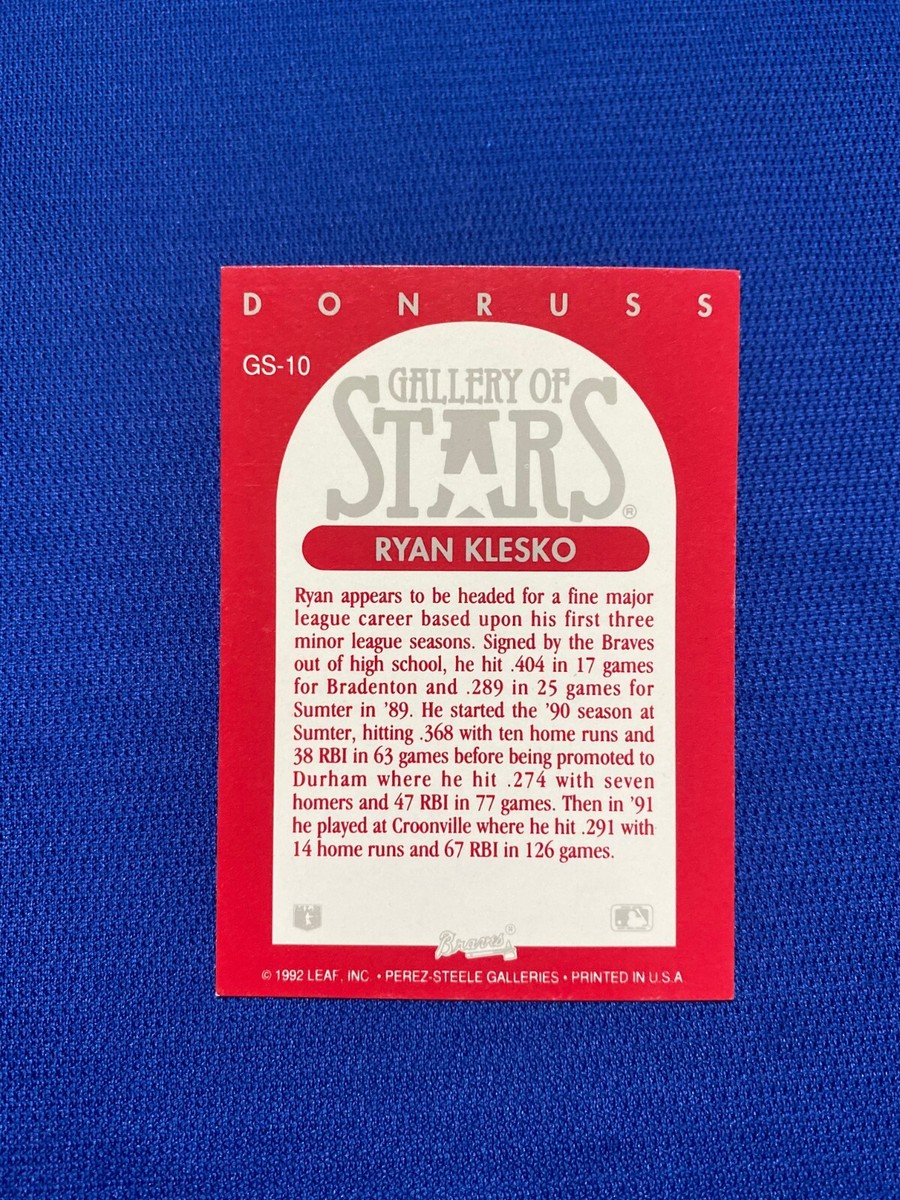 13様リクエスト 1992 DONRUSS RYAN KLESKO ATLANTA BRAVES GALLERY OF STARS SIGNED GS