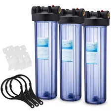 3 Packs 20-Inch Big Clear Whole House Water Filter Housing 1-Inch Outlet/Inlet