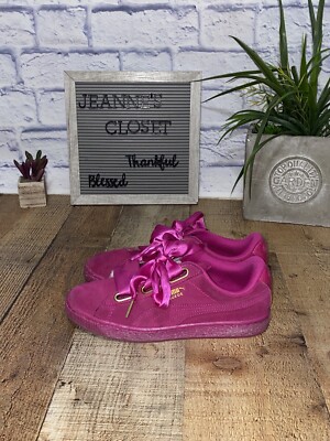 Puma Suede Heart Satin Womens Sneaker Pink Barbie Glitter