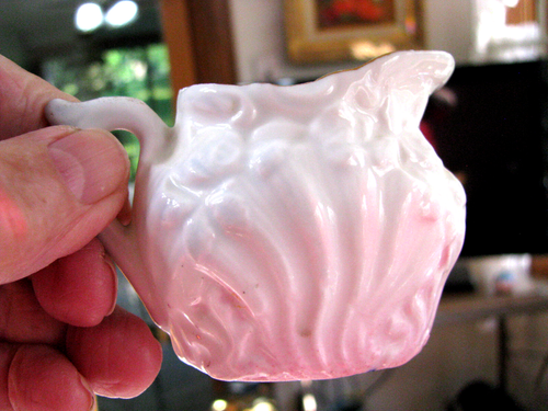 Antique Child's Teapot, Cream & Sugar-White Porcelain-Pink Accent-1880's-Germany - Picture 2 of 8