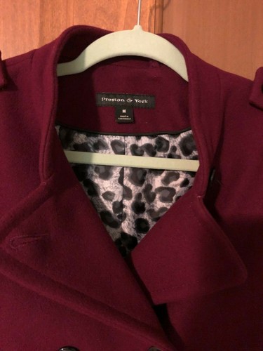 Women's Size Medium M Preston & York Burgundy Wool Pea Coat Jacket - NWOT - Picture 3 of 8