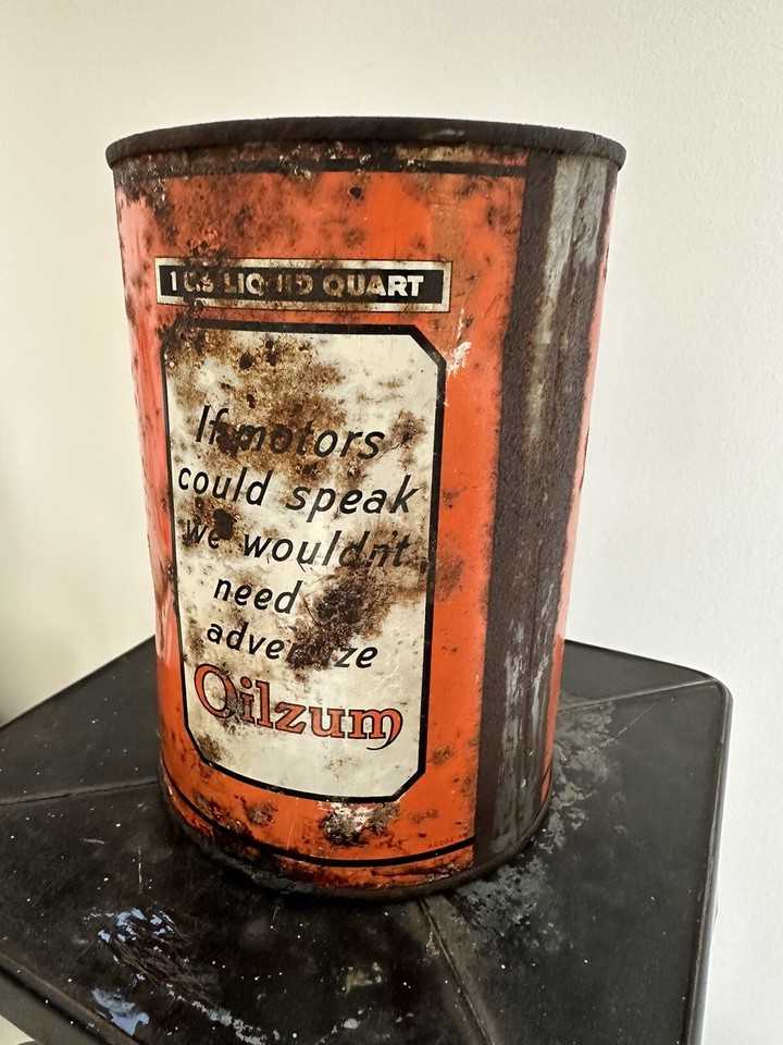 Vintage 1930s Oilzum Motor Oil Can Full One Quart The White & Bagley Co ...